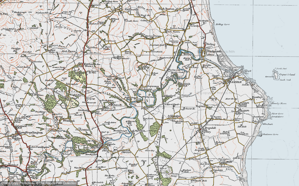 Old Map of Historic Map covering Acklington Park in 1925