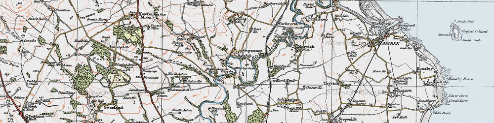 Old map of Acklington Park in 1925