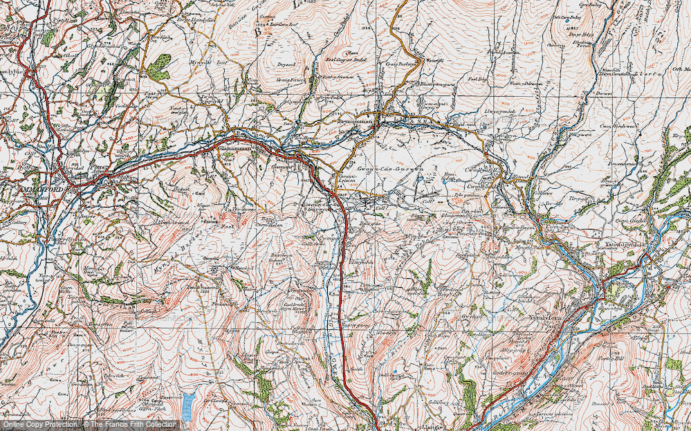 Old Map of Historic Map covering Baily Glas Uchaf in 1923