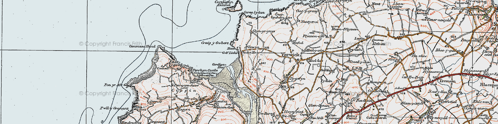 Old map of Gwbert in 1923