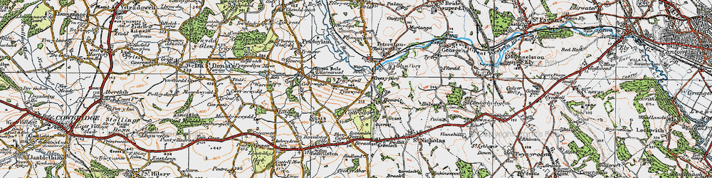 Old map of Gwern-y-Steeple in 1922