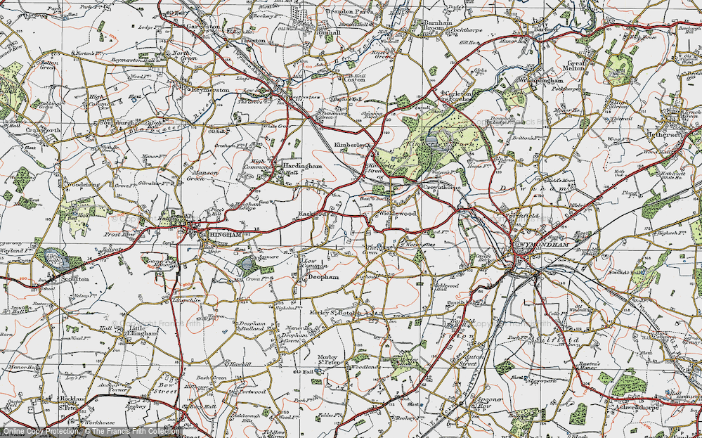 Old Map of Hackford, 1921 in 1921