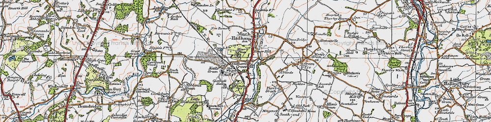 Old map of Hadham Cross in 1919