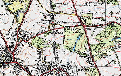 Old map of Hadley Wood in 1920
