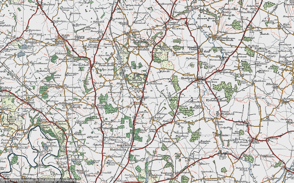 Old Map of Historic Map covering Painsbrook in 1921