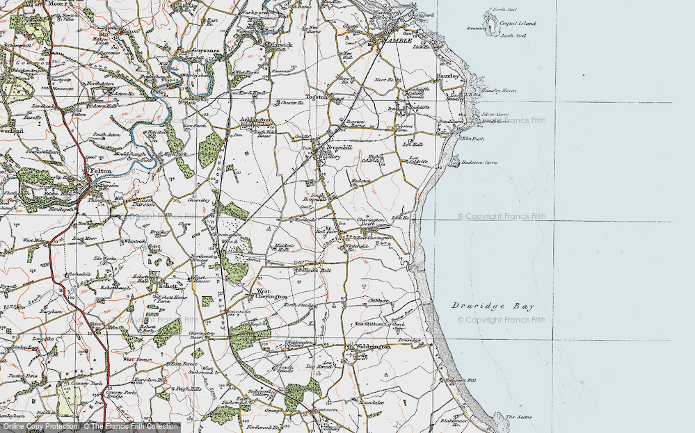 Old Map of Historic Map covering Whitefield Ho in 1925