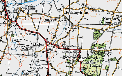 Old map of Hales in 1922