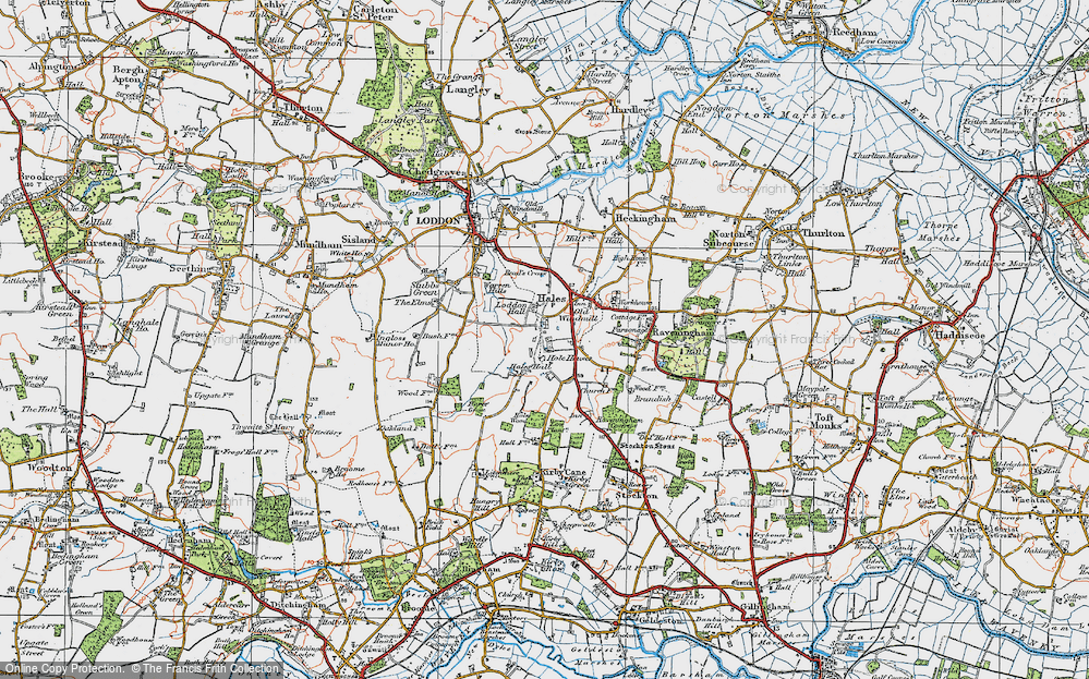 Old Map of Historic Map covering Loddon Hall in 1922