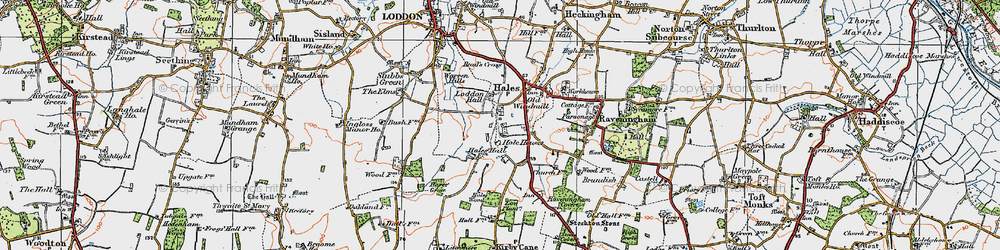 Old map of Loddon Hall in 1922