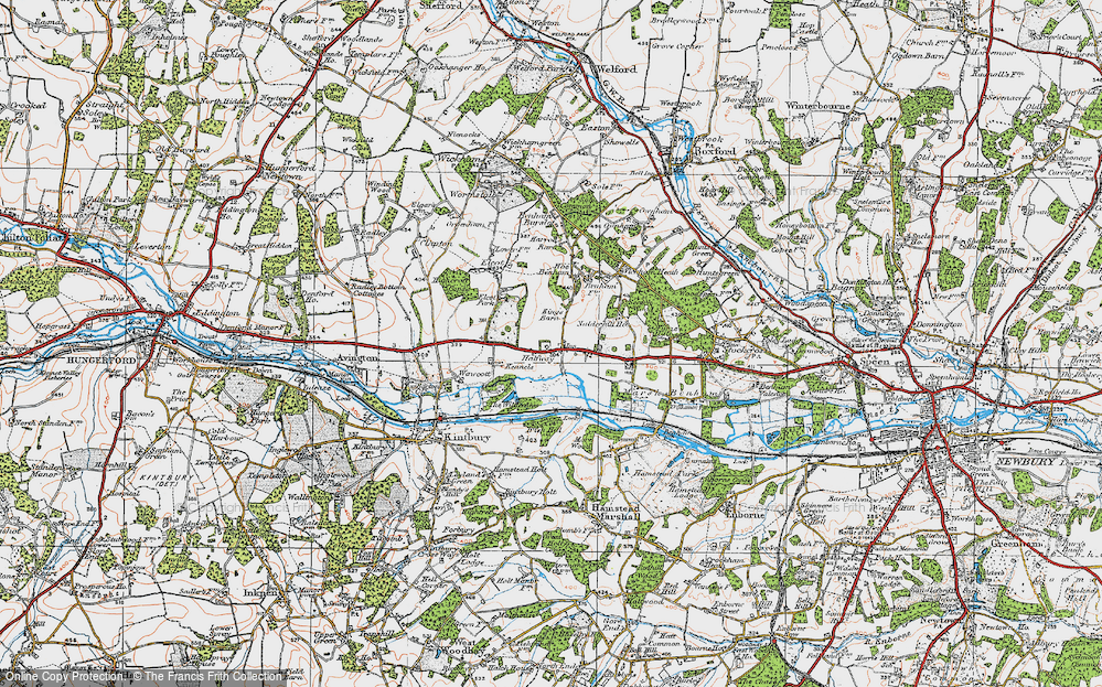 Old Map of Historic Map covering Benham Grange in 1919