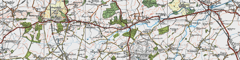 Old map of Hall End in 1919