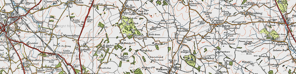 Old map of Hall's Green in 1919