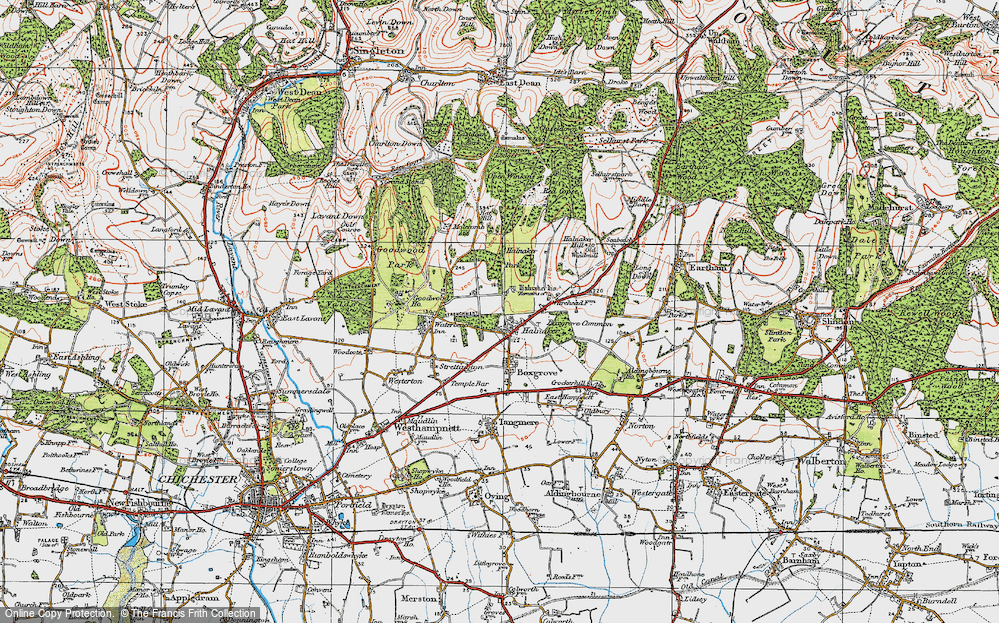 Old Map of Historic Map covering Boxgrove Common in 1919