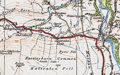 Old map of Halton Lea Gate in 1925