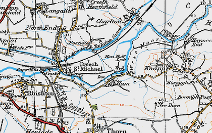Old map of Bridgwater and Taunton Canal in 1919