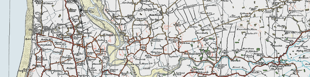Old map of Hambleton Moss Side in 1924