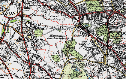 Old map of Hampstead Garden Suburb in 1920
