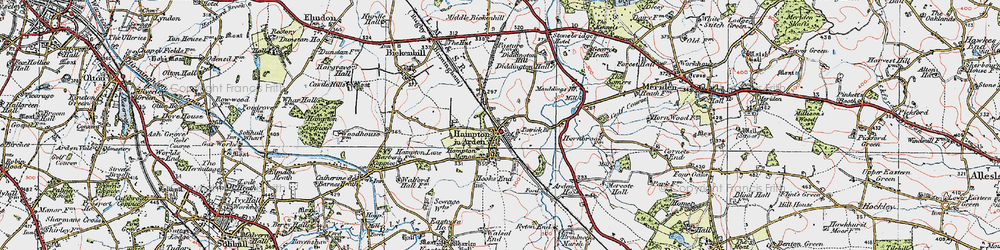 Old map of Hampton in Arden in 1921