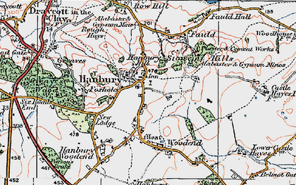 Old map of Hanbury in 1921
