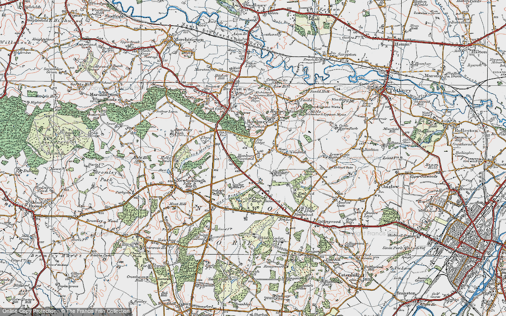 Old Map of Hanbury Woodend, 1921 in 1921