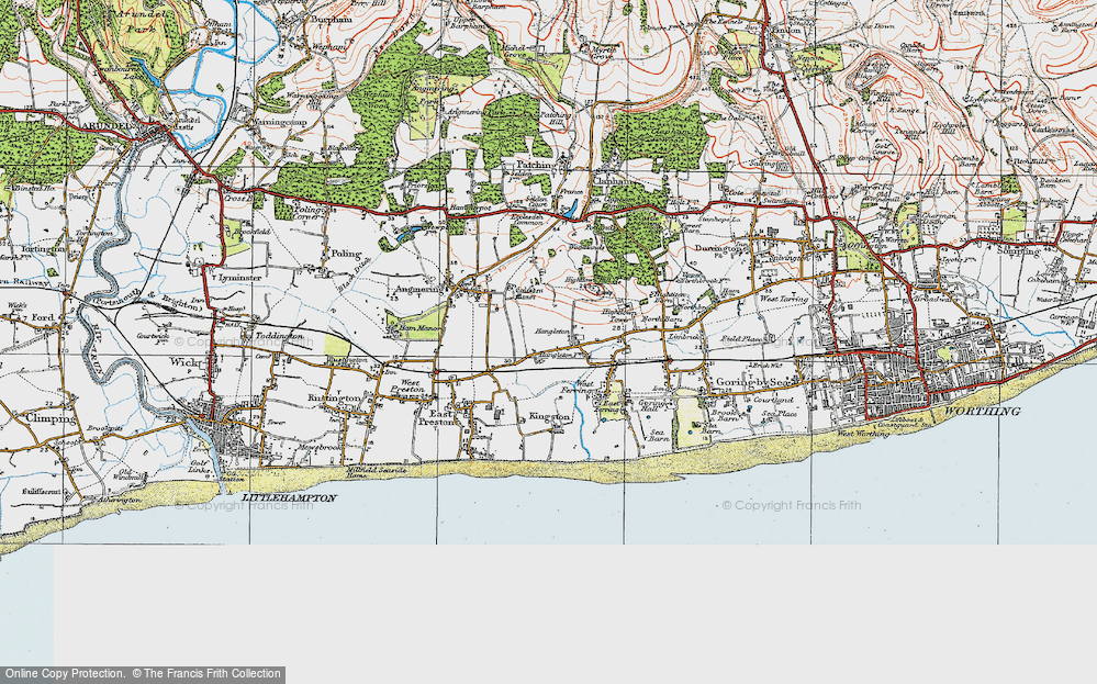 Old Map of Historic Map covering Highdown Hill in 1920
