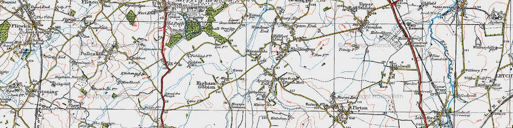 Old map of Hanscombe End in 1919