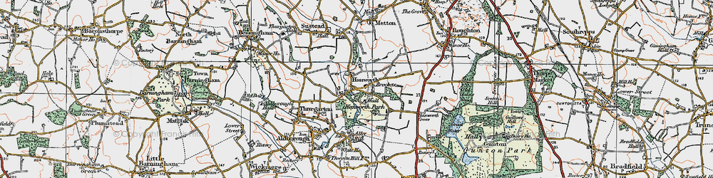 Old map of Hanworth in 1922