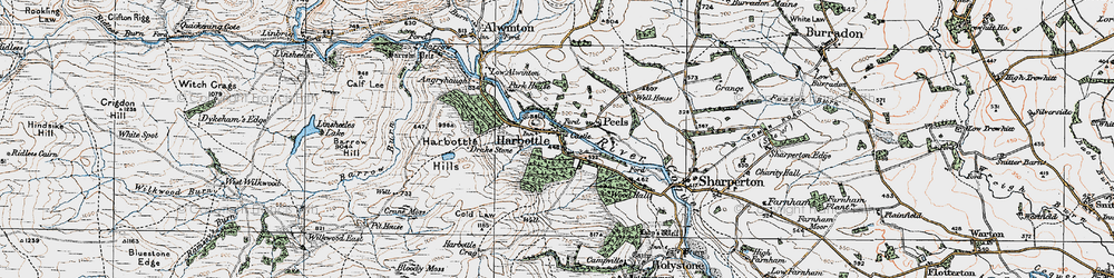 Old map of Harbottle in 1925