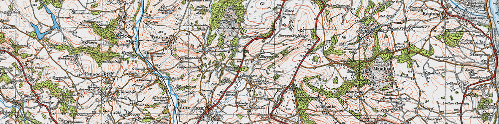 Old map of Harcombe in 1919