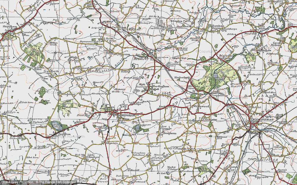 Old Map of Hardingham, 1921 in 1921