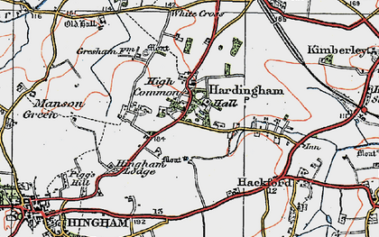 Old map of Hardingham in 1921