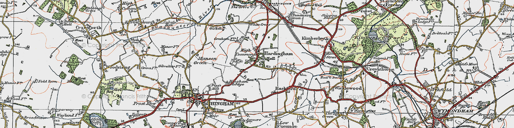 Old map of Hardingham in 1921