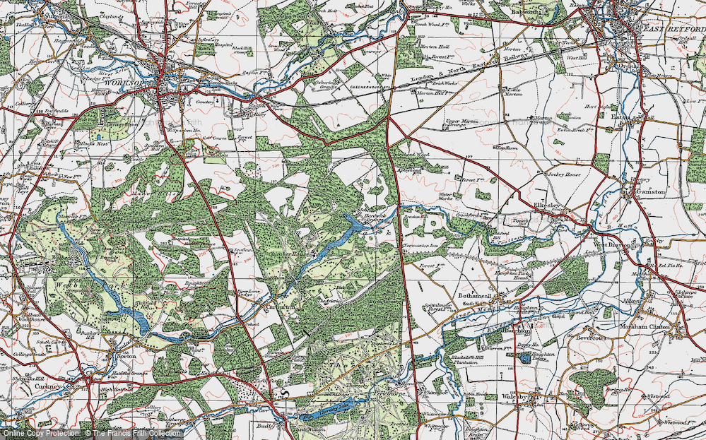 Old Map of Historic Map covering Apleyhead Wood in 1923