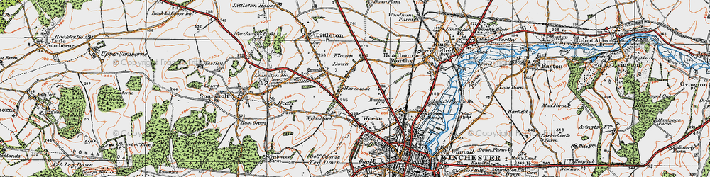 Old map of Harestock in 1919
