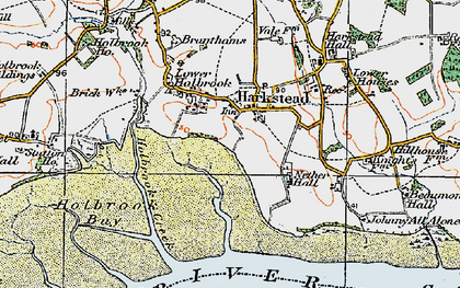 Old map of Harkstead in 1921