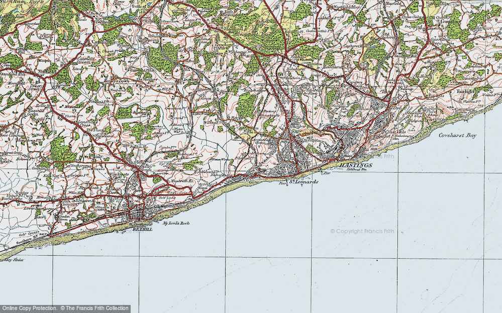 Old Map of Historic Map covering West St Leonards Sta in 1921