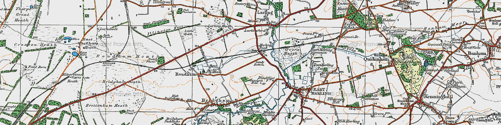 Old map of Harling Road in 1920