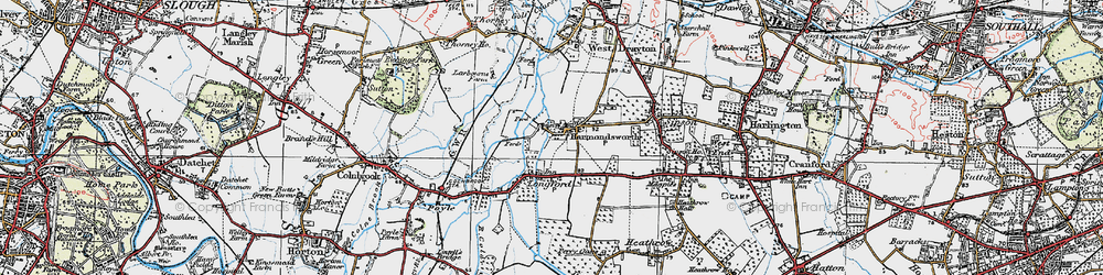 Old map of Harmondsworth in 1920