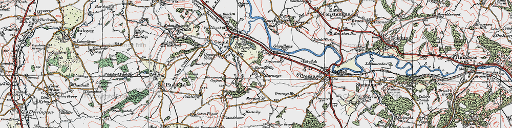 Old map of Harnage in 1921