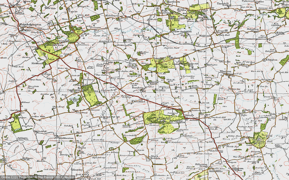 Old Map of Historic Map covering Shortflatt Tower in 1925