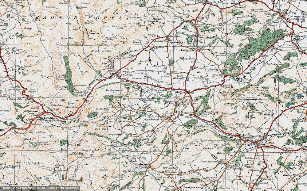 Old Map of Historic Map covering Harpton Court in 1920