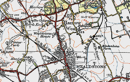 Old map of Harrow Weald in 1920