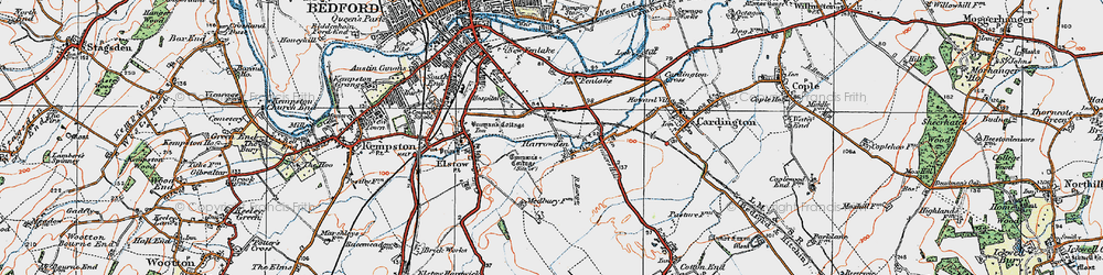 Old map of Harrowden in 1919