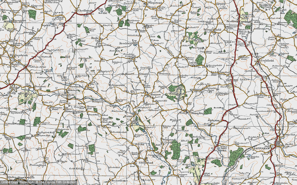 Old Map of Hartest Hill, 1921 in 1921