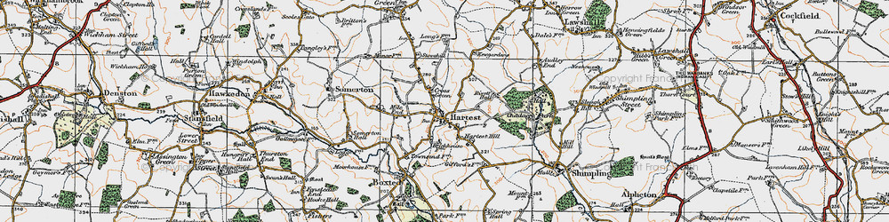 Old map of Hartest Hill in 1921