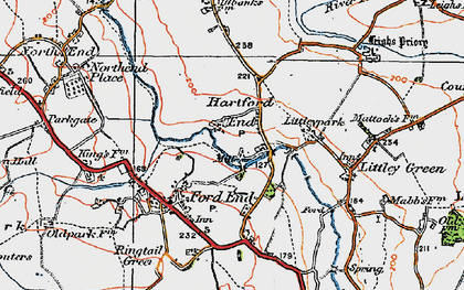 Old map of Hartford End in 1919