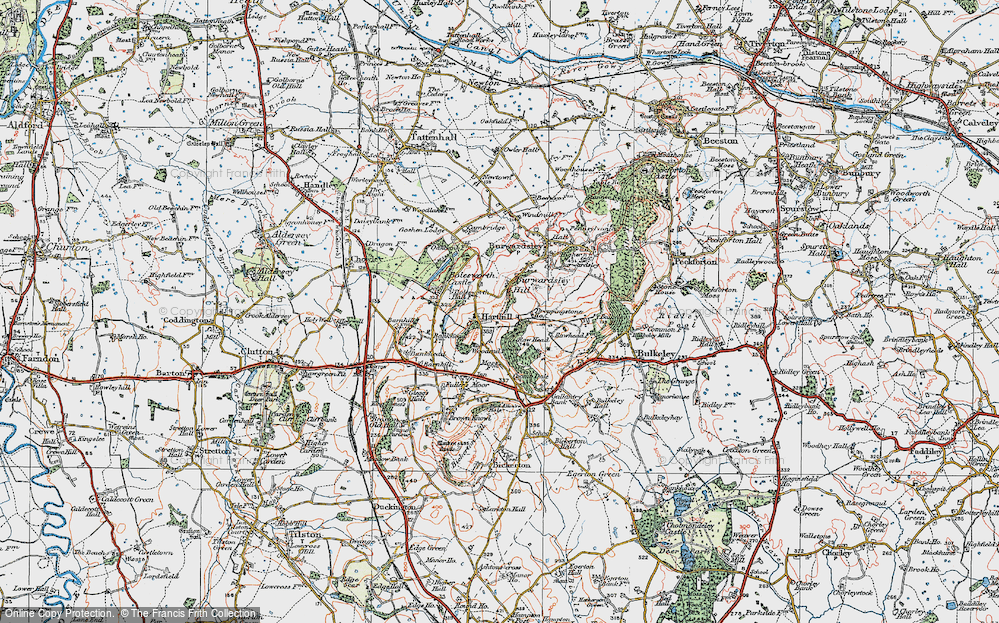 Old Map of Historic Map covering Burwardsley Hill in 1923