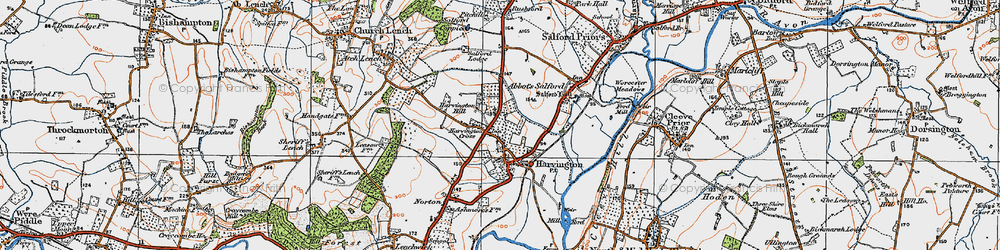 Old map of Harvington in 1919