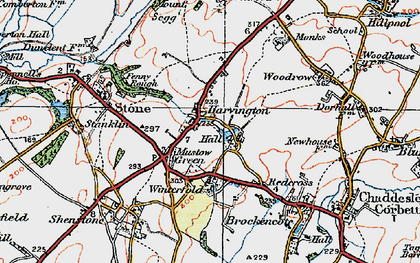 Old map of Harvington in 1921