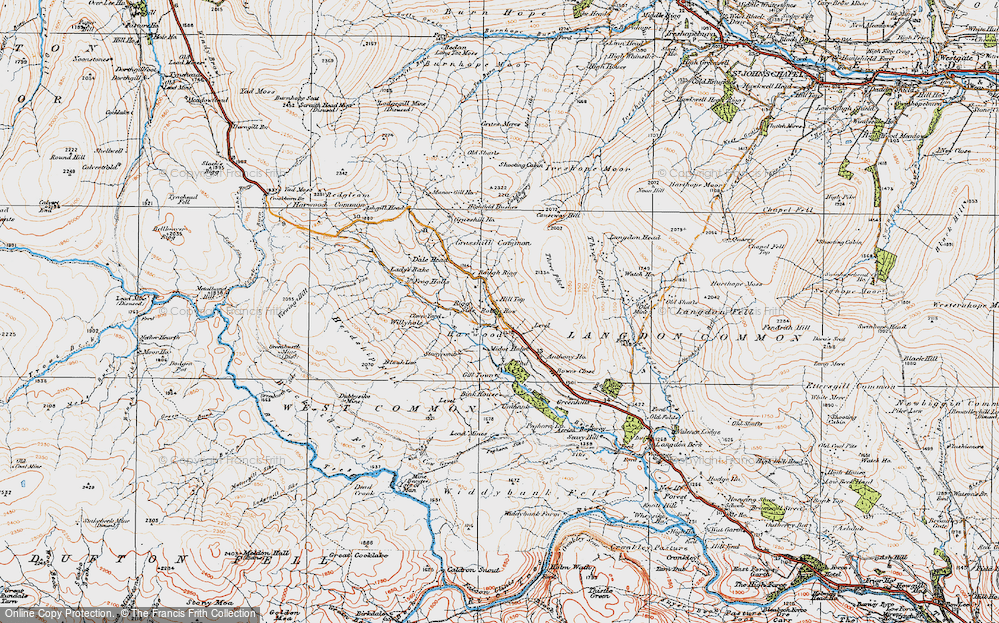 Old Map of Historic Map covering Widdybank Fell in 1925